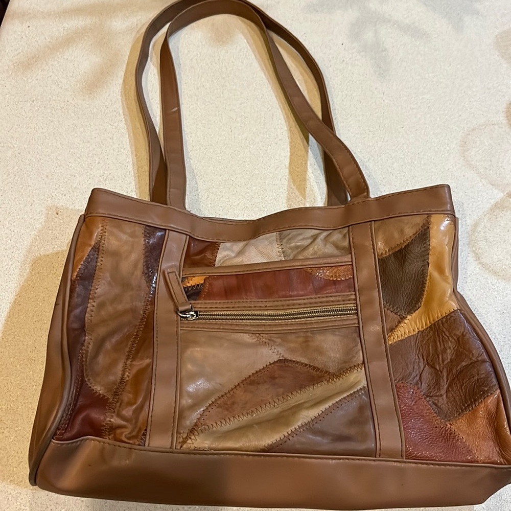 Soft Brown Leather Patchwork Purse - image 1